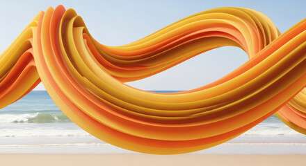 Bright Orange Wave Sculpture on Beach