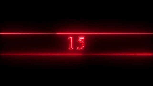Neon number 15 educational mathematics animated icon with glowing line style on black background. Represents learning, counting, numeracy, math education, first step, beginner.