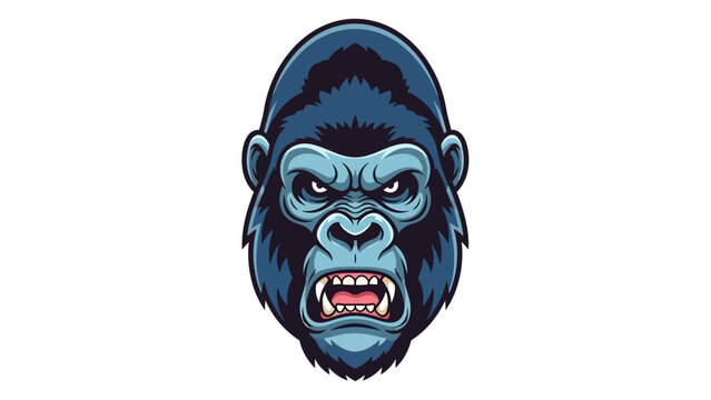 Angry Gorilla Head Portrait, Aggressive Primate Face, Fierce Wild Animal