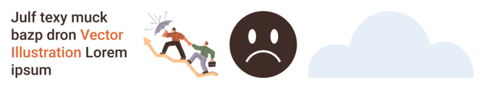 Business challenges, problem-solving, teamwork, emotional expression, failure concept, productivity. People climbing a staircase with obstacles, sad face emotion gray cloud. Business challenges