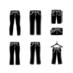 Collection of Black Denim Jeans Icons: Flat Design, Vector Graphics