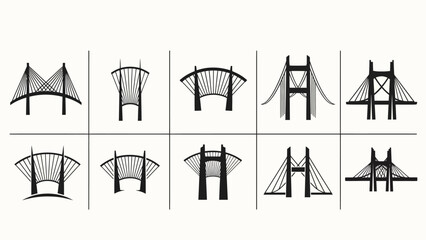 Fototapeta premium Collection of Bridge Silhouettes: Various Architectural Designs