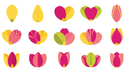 Colorful Tulip Flower Icons Set, Spring Blossom Vector Illustrations