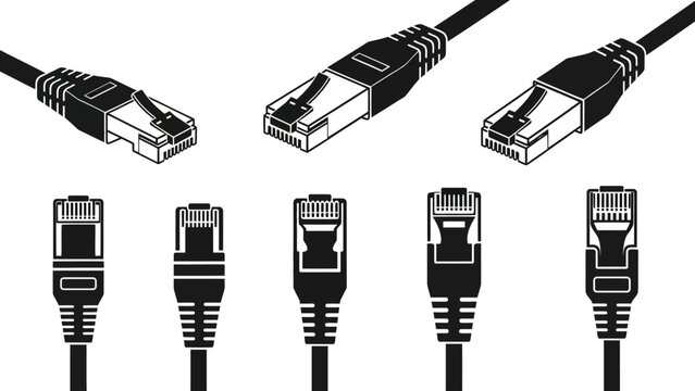 Ethernet Network Cable Connectors RJ45 - Top View and Side View Icons