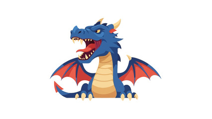 Furious Blue Dragon Roaring with Open Mouth and Sharp Teeth, Fantasy Creature