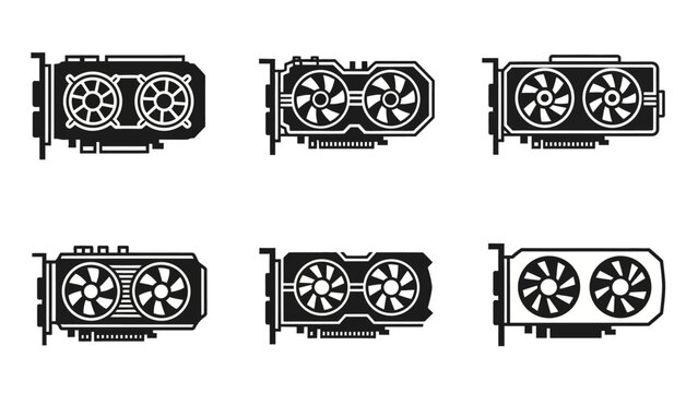 Set of six graphic cards icons, vector illustration, technology concept