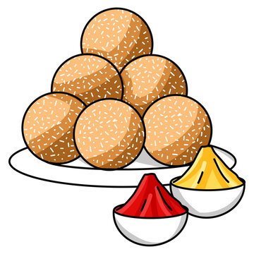 Traditional Indian sweet laddu with festival spices on transparent background.
