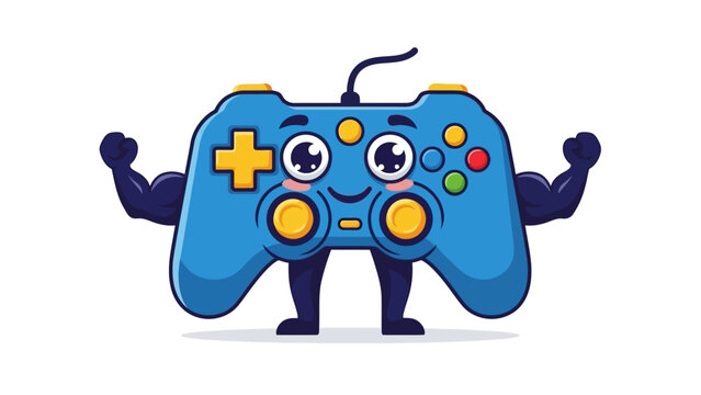 Strong Cartoon Game Controller Flexing Biceps, Funny Gaming Character