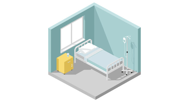 Isometric Hospital Room with Bed and Furniture.
