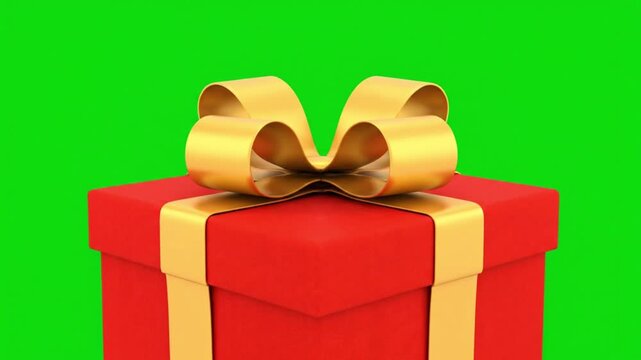 A vibrant 3d illustration of a red gift box wrapped in a golden ribbon and bow for a surprise Christmas celebration or anniversary holiday present