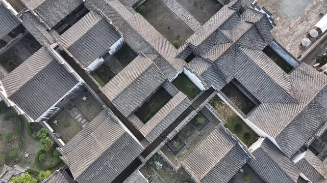 Aerial View of Traditional Courtyard Homes in Dongyang, Zhejiang