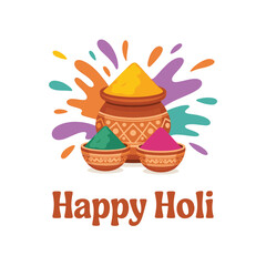 Happy Holi Vector Illustration Colorful Gulal and Festive Clay Pot