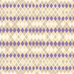 Circus carnival purple and beige vintage seamless pattern. Soft harlequin rhombus background. Wrapping texture backdrop with diamond shape pattern. 