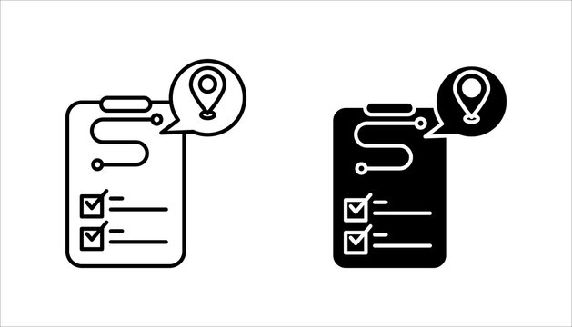 Line icon set. illustrating a checklist combined with location pin, symbolizing task planning, field work management, and location-based assignments.