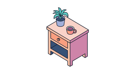 Illustration of a bedside table with potted plant.