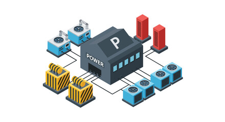 Isometric Data Center with Servers and Equipment.