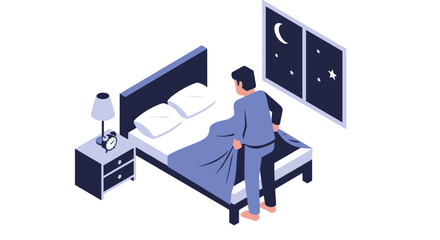 Man Getting into Bed at Night.