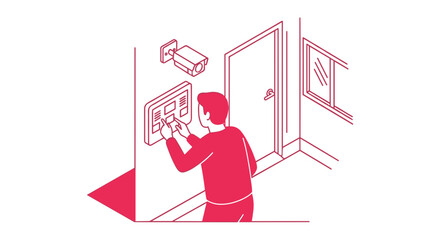 Man Installing Security Alarm System.