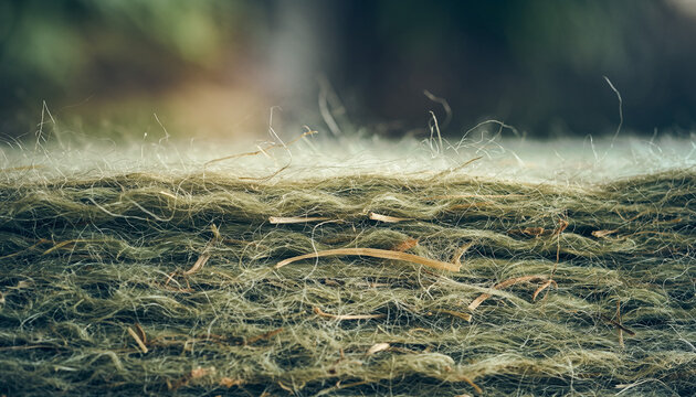 Natural hemp insulation fiber texture close-up