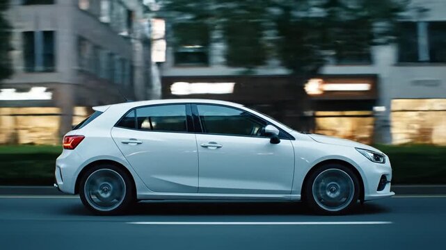 White car driving fast.