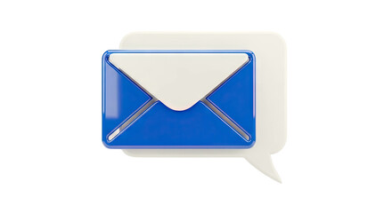 3D Blue Envelope Icon on White Speech Bubble