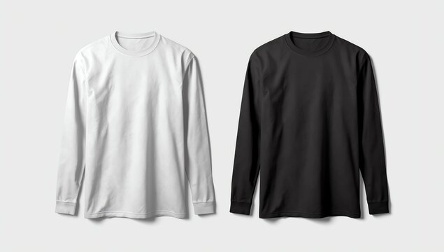 Blank black and white longsleeve t-shirt mockup set, side view