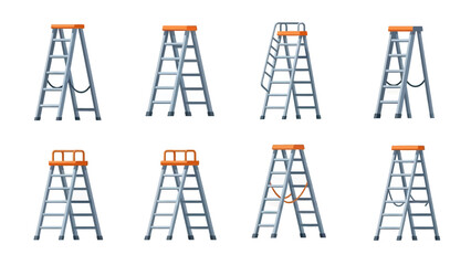 Set of Various Stepladders and Extension Ladders