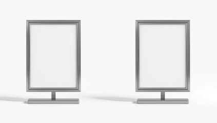 Blank metallic outdoor advertising stand, clear street signage board mock up template on isolated white background, 3d illustration