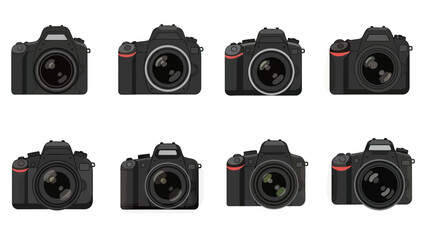 Set of Digital SLR Cameras in Flat Design Style