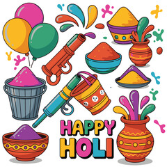 Happy Holi Celebration Artwork Traditional Gulal Pot and Colors