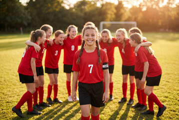 A tween girls football team