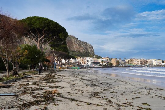 Mondello beach the day after Cyclone Harry passed over Sicily.