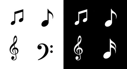 Fototapeta premium Black and white music note icons set