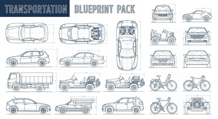 Collection of Vehicle Blueprints and Technical Drawings.