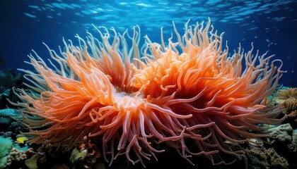 Vibrant Sea Anemone Displaying Tentacles in Underwater Habitat.