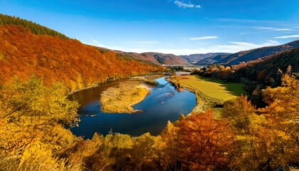 Vibrant Autumn Landscape with Serene Lake and Colorful Trees.