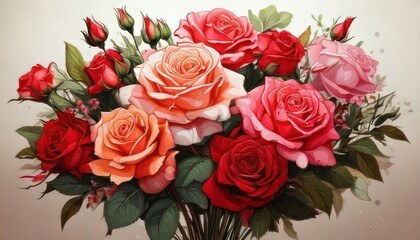 Vibrant Bouquet of Roses - A Colorful Floral Arrangement.