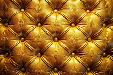 Fototapeta premium Luxurious Golden Leather Upholstery with Elegant Embossed Pattern and Button Tufting Detail