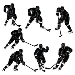 Obraz premium Hockey Players Silhouette Collection: Action Poses on Ice
