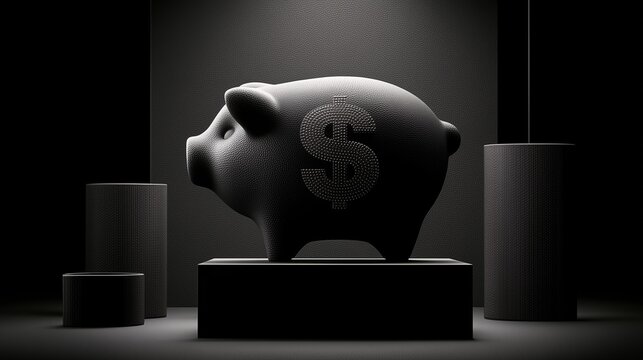 Silhouette of piggy bank with dollar sign on dark dramatic background