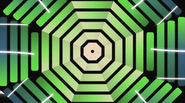 Modern Green Geometric Octagon Pattern Background with Digital Lines and Symmetrical Design