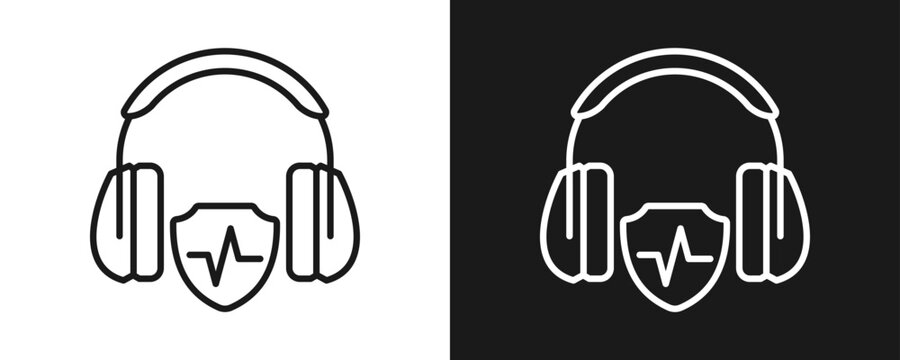Ear Protection Icon Set Outline In White And Black Background