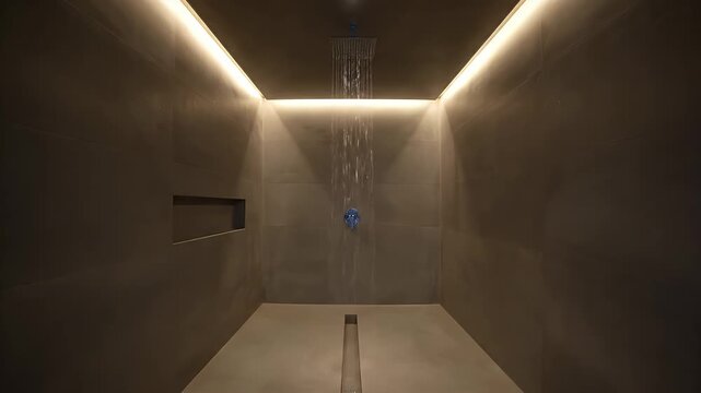 Luxury Minimalist Shower with Rainfall Water and Ambient LED Lighting