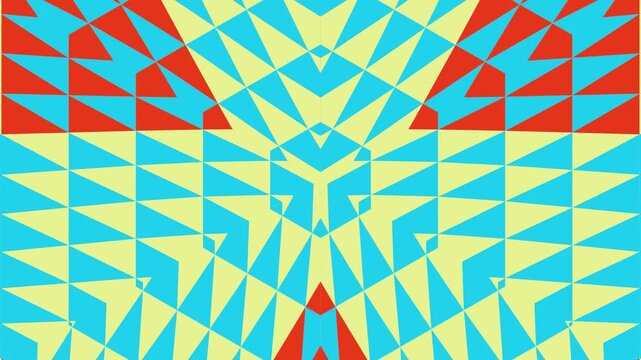 Vibrant Symmetrical Geometric Pattern with Red, Blue, and Yellow Triangles
