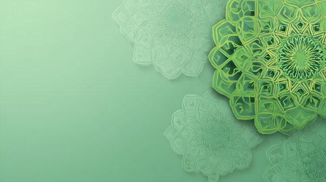 Abstract geometric patterns in pastel green and white on a gradient background