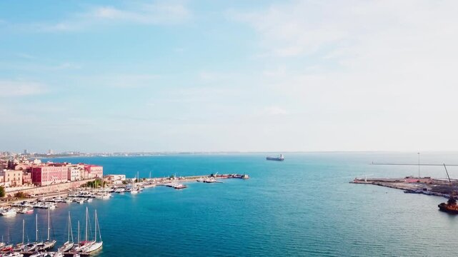 Taranto, Italy, city view, harbor, industrial city, sea city, mussel culture, Ilva factory, panorama, landscape, aerial shot, travel, travelling, vacation, holiday, tourist, tourism, high angle, cinem