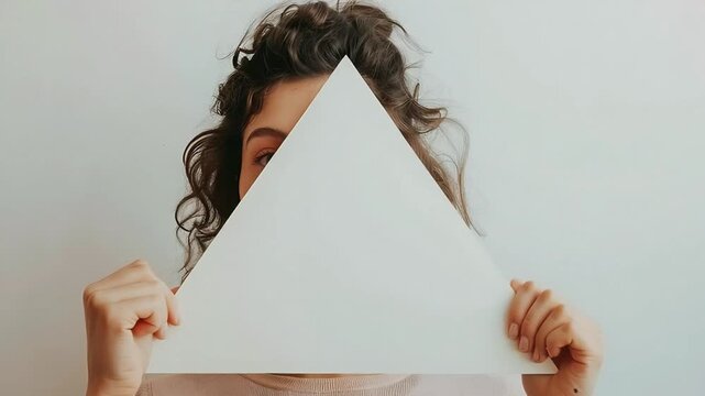 model holding a triangular blank board geometric 4K Videos