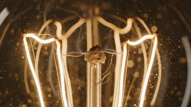 Close up macro filament glowing wire vintage light bulb warm tone electricity energy glass detail industrial creative inspiration technology science invention innovation classic retro illumination