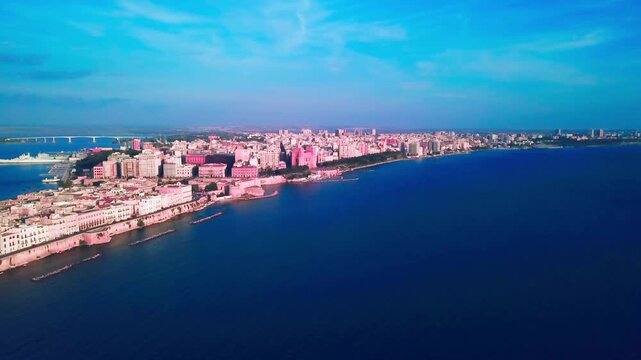 Taranto, Italy, city view, harbor, industrial city, sea city, mussel culture, Ilva factory, panorama, landscape, aerial shot, travel, travelling, vacation, holiday, tourist, tourism, high angle, cinem