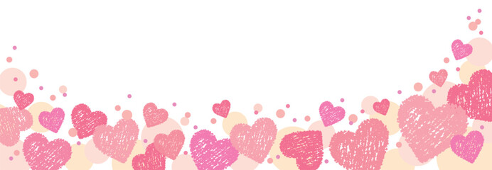 ピンクのかわいいクレヨンハートのバレンタイン横長フレーム